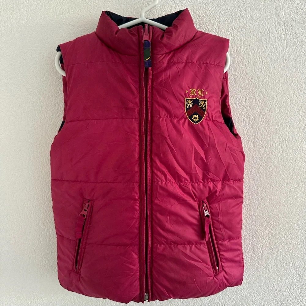 Ralph Lauren Girls Pink Blue Reversible Down Puffer Vest Size 6 Years